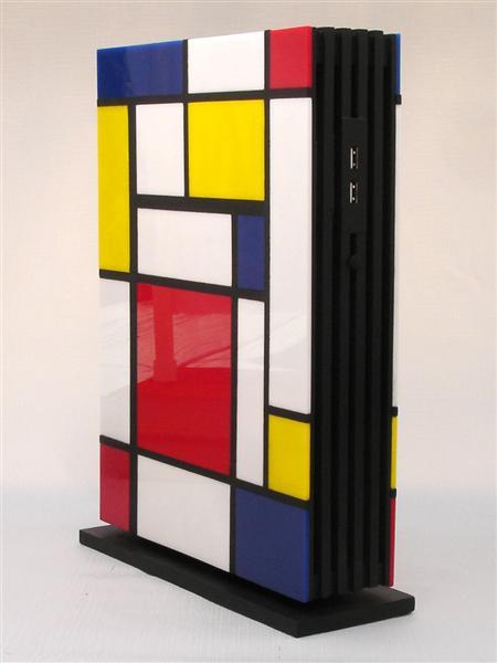 Mondriaan op computer en wielershirt