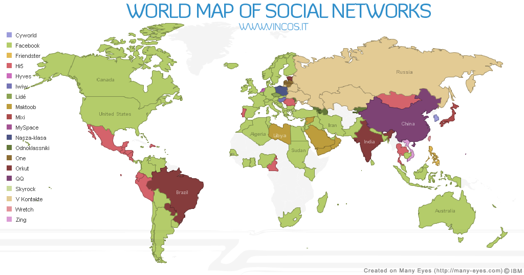 Wereldkaart van sociale netwerken